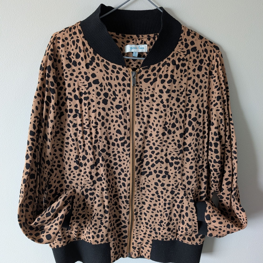 Tan Leopard Print Bomber Jacket